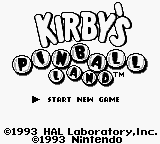 Kirby's Pinball Land title screen for GameBoy
